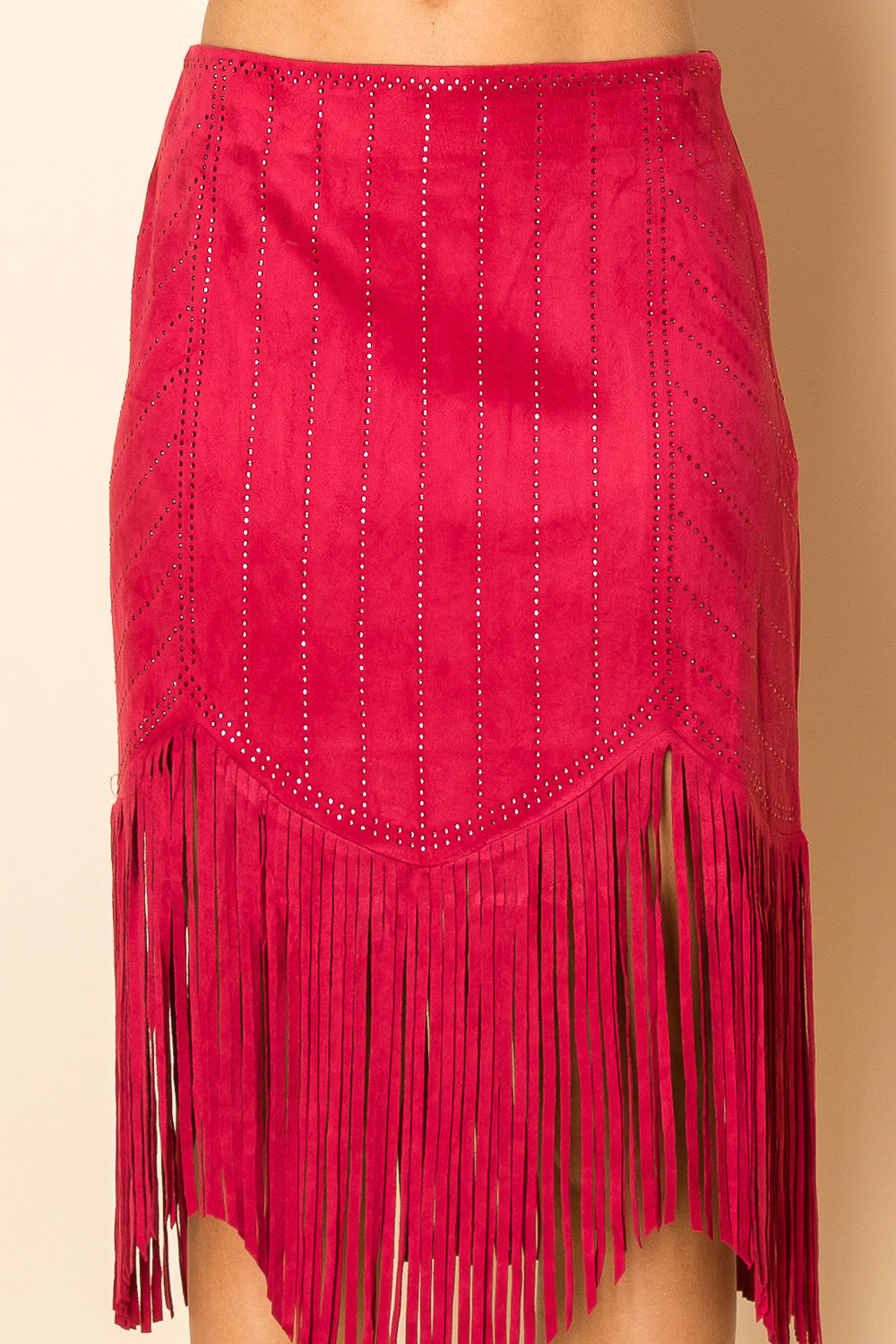 Chic Red Wine Tassel Skirt