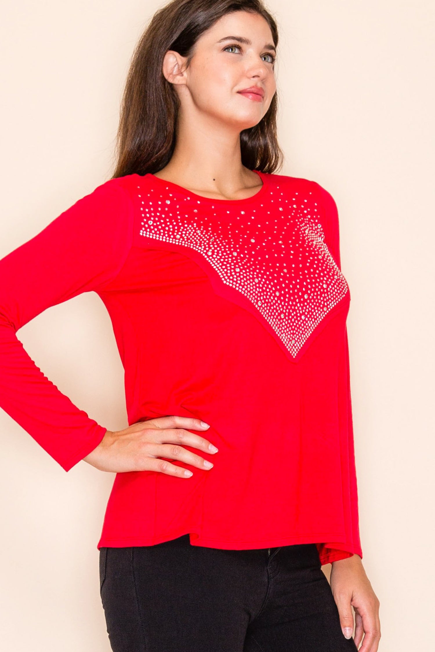 Christmas Red Top With Rhinestones ❤️