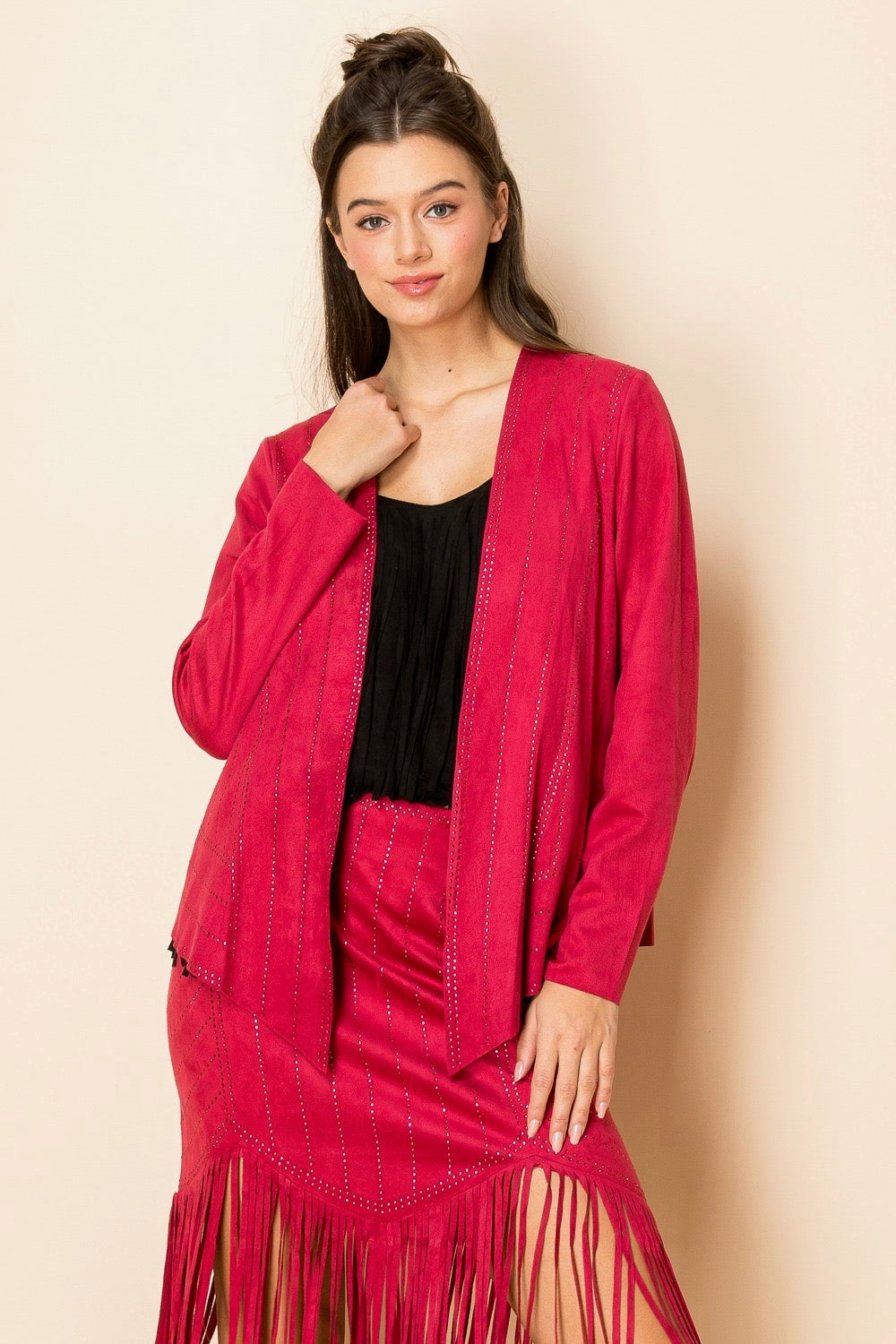 Laser Cut Red/Burgundy Suede Jacket